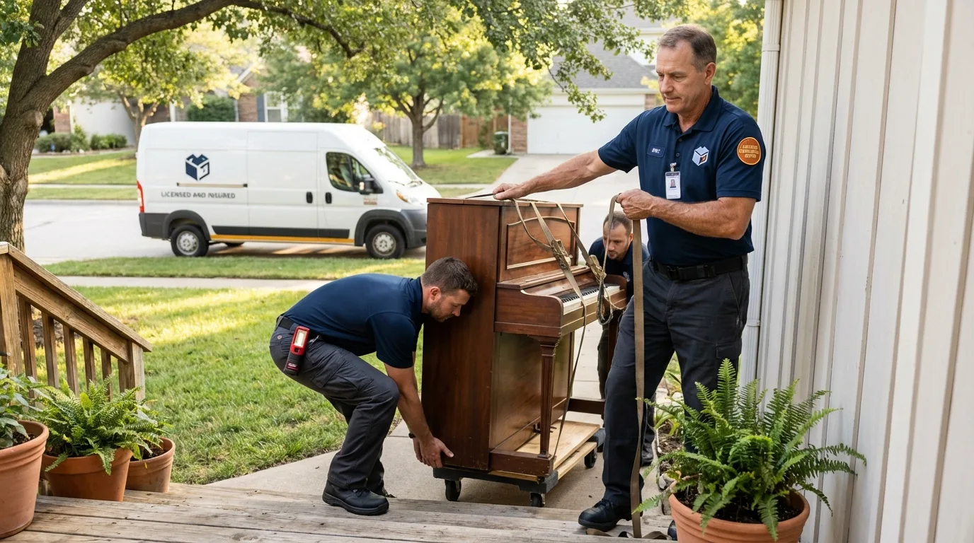 Licensed piano movers securing grand piano in Langhorne, PA