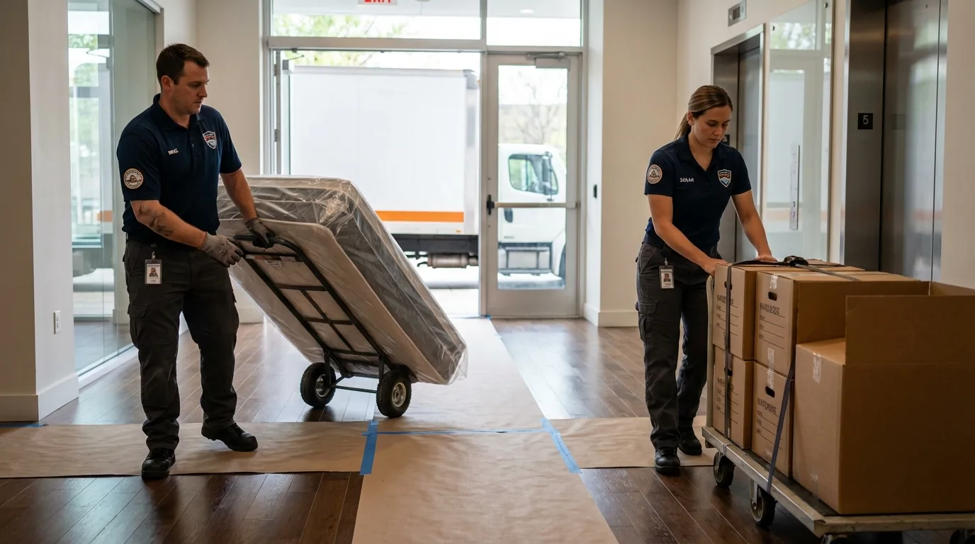 Professional apartment movers loading elevator in Langhorne, PA